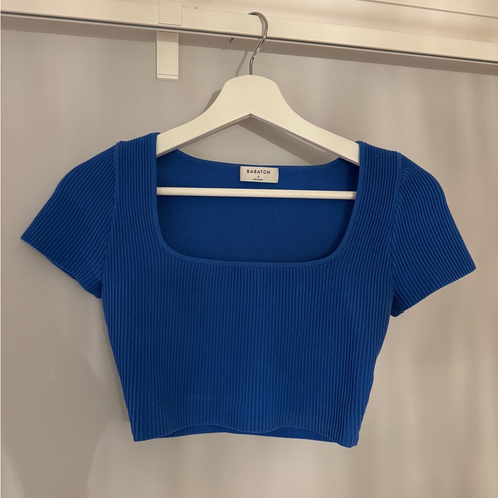 Aritzia Blue Fitted Crop Top